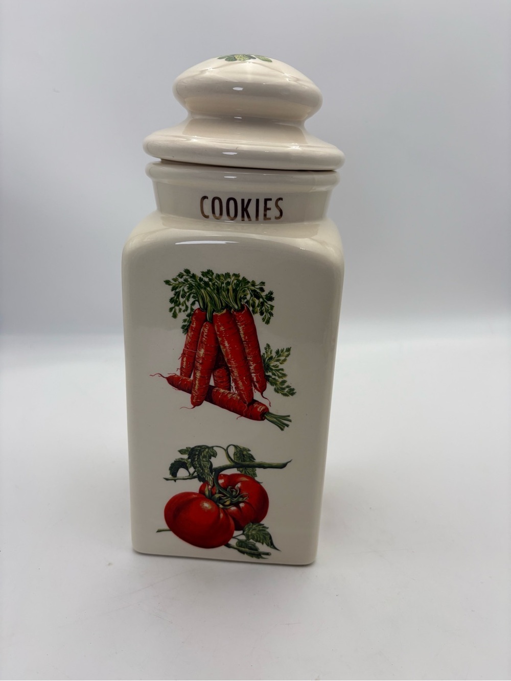 Vintage Ceramic Container Jar - Cream Ceramic with Vegetable Motif